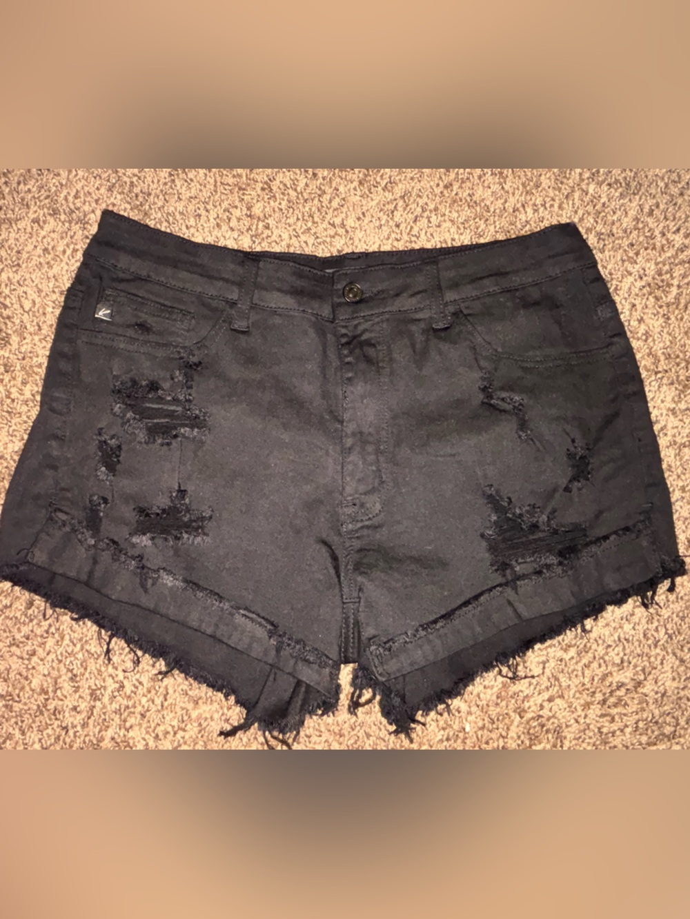 KanCan Black Distressed Frayed-Hem Denim Shorts